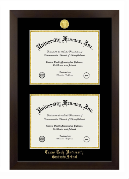 Texas Tech University Graduate School Double Degree (Stacked) Frame in Manhattan Espresso with Black & Gold Mats for document: 8 1/2"h x 11"w  , document: 8 1/2"h x 11"w  
