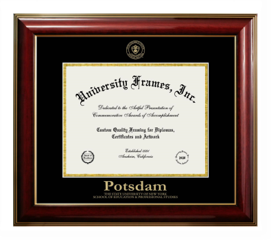 Potsdam The State University of New York School of Education & Professional Studies Diploma Frame in Classic Mahogany with Gold Trim with Black & Gold Mats for DOCUMENT: 8 1/2"H X 11"W  