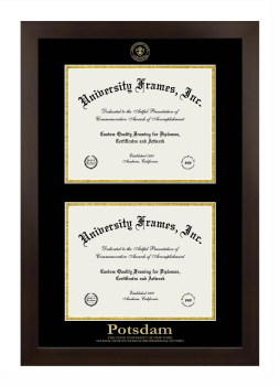 Potsdam The State University of New York School of Education & Professional Studies Double Degree (Stacked) Frame in Manhattan Espresso with Black & Gold Mats for document: 8 1/2"h x 11"w  , document: 8 1/2"h x 11"w  