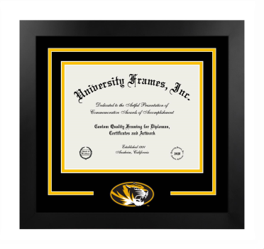 University of Missouri School of Journalism Logo Mat Frame in Manhattan Black with Black & Amber Mats for document: 8 1/2"h x 11"w  