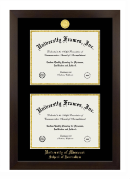 University of Missouri School of Journalism Double Degree (Stacked) Frame in Manhattan Espresso with Black & Gold Mats for document: 8 1/2"h x 11"w  , document: 8 1/2"h x 11"w  