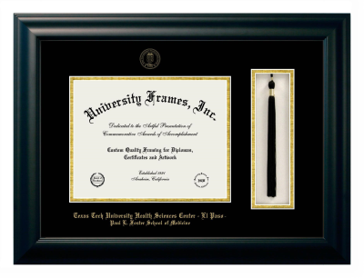 Texas Tech University Health Sciences Center - El Paso Paul L. Foster School of Medicine Diploma with Tassel Box Frame in Satin Black with Black & Gold Mats for document: 8 1/2"h x 11"w  