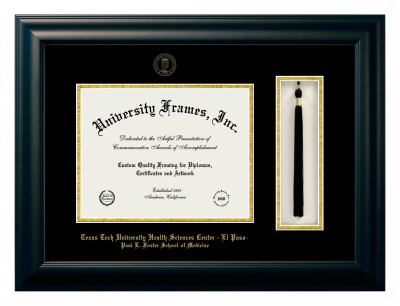 Texas Tech University Health Sciences Center - El Paso Paul L. Foster School of Medicine Diploma with Tassel Box Frame in Satin Black with Black & Gold Mats for DOCUMENT: 8 1/2"H X 11"W  