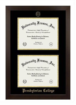 Presbyterian College Double Degree (Stacked) Frame in Manhattan Espresso with Black & Gold Mats for document: 8 1/2"h x 11"w  , document: 8 1/2"h x 11"w  