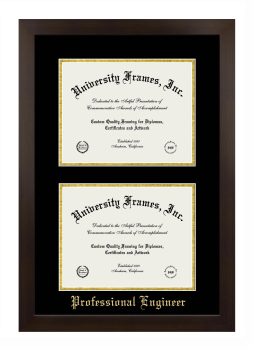 Professional Engineer (Alabama) Double Degree (Stacked) Frame in Manhattan Espresso with Black & Gold Mats for document: 8 1/2"h x 11"w  , document: 8 1/2"h x 11"w  