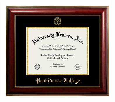 Providence College Diploma Frame in Classic Mahogany with Gold Trim with Black & Gold Mats for DOCUMENT: 8 1/2"H X 11"W  