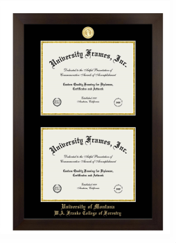 University of Montana (Missoula) W.A. Franke College of Forestry Double Degree (Stacked) Frame in Manhattan Espresso with Black & Gold Mats for document: 8 1/2"h x 11"w  , document: 8 1/2"h x 11"w  