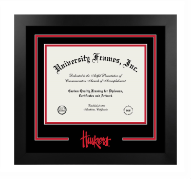 University of Nebraska (Lincoln) Logo Mat Frame in Manhattan Black with Black & Red Mats for DOCUMENT: 8 1/2"H X 11"W  
