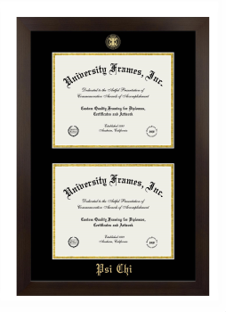 Psi Chi Double Degree (Stacked) Frame in Manhattan Espresso with Black & Gold Mats for document: 8 1/2"h x 11"w  , document: 8 1/2"h x 11"w  