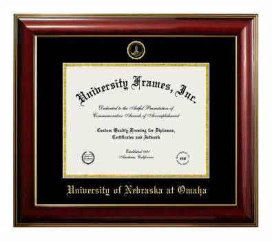 University of Nebraska at Omaha Diploma Frame in Classic Mahogany with Gold Trim with Black & Gold Mats for DOCUMENT: 8 1/2"H X 11"W  