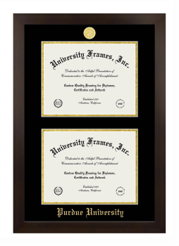 Purdue University Double Degree (Stacked) Frame in Manhattan Espresso with Black & Gold Mats for DOCUMENT: 8 1/2"H X 11"W  , DOCUMENT: 8 1/2"H X 11"W  