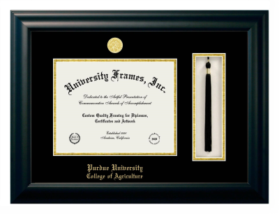 Purdue University College of Agriculture Diploma with Tassel Box Frame in Satin Black with Black & Gold Mats for DOCUMENT: 8 1/2"H X 11"W  