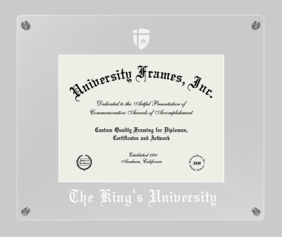 The King's University Lucent Clear-over-Clear Frame in Lucent Clear Moulding with Lucent Clear Mat for document: 8 1/2"h x 11"w  