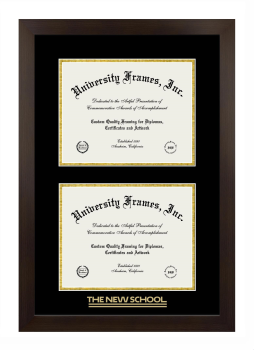 The New School Double Degree (Stacked) Frame in Manhattan Espresso with Black & Gold Mats for document: 8 1/2"h x 11"w  , document: 8 1/2"h x 11"w  