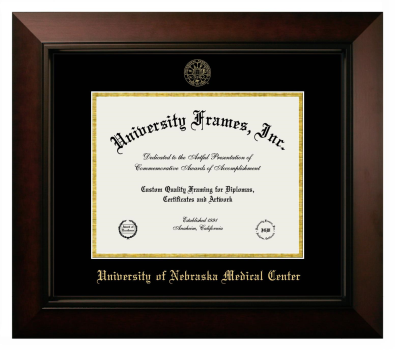 University of Nebraska Medical Center Diploma Frame in Legacy Black Cherry with Black & Gold Mats for DOCUMENT: 8 1/2"H X 11"W  