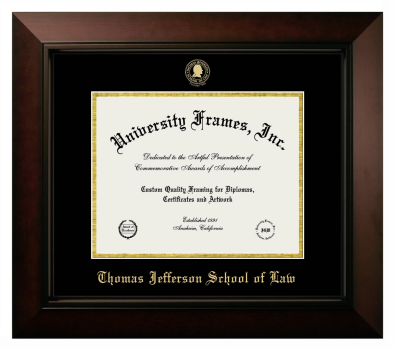 Thomas Jefferson School of Law Diploma Frame in Legacy Black Cherry with Black & Gold Mats for DOCUMENT: 8 1/2"H X 11"W  
