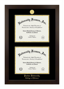 Purdue University College of Science Double Degree (Stacked) Frame in Manhattan Espresso with Black & Gold Mats for document: 8 1/2"h x 11"w  , document: 8 1/2"h x 11"w  