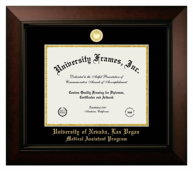University of Nevada Las Vegas Medical Assistant Program Diploma Frame in Legacy Black Cherry with Black & Gold Mats for document: 8 1/2"h x 11"w  