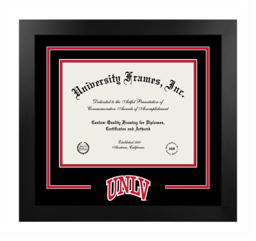 University of Nevada Las Vegas School of Dental Medicine Logo Mat Frame in Manhattan Black with Black & Red Mats for document: 8 1/2"h x 11"w  