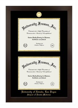 University of Nevada Las Vegas School of Dental Medicine Double Degree (Stacked) Frame in Manhattan Espresso with Black & Gold Mats for document: 8 1/2"h x 11"w  , document: 8 1/2"h x 11"w  