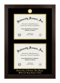 University of Nevada Las Vegas William S. Boyd School of Law Double Degree (Stacked) Frame in Manhattan Espresso with Black & Gold Mats for document: 8 1/2"h x 11"w  , document: 8 1/2"h x 11"w  