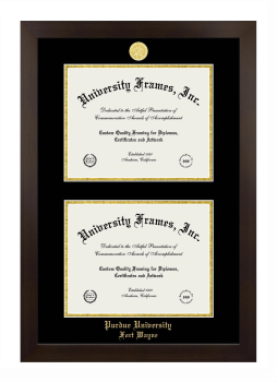 Purdue University Fort Wayne Double Degree (Stacked) Frame in Manhattan Espresso with Black & Gold Mats for document: 8 1/2"h x 11"w  , document: 8 1/2"h x 11"w  