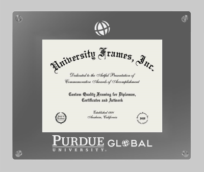 Purdue University Global Lucent Clear-over-Smoke Frame in Lucent Smoke Moulding with Lucent Smoke Mat for document: 8 1/2"h x 11"w  