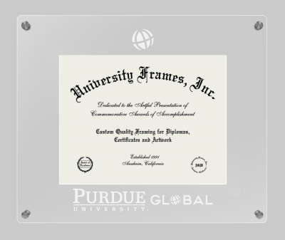 Purdue University Global Lucent Clear-over-Clear Frame in Lucent Clear Moulding with Lucent Clear Mat for DOCUMENT: 8 1/2"H X 11"W  