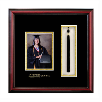 Purdue University Global 5 x 7 Portrait with Tassel Box Frame in Petite Cherry with Black & Gold Mats