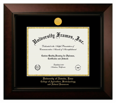 University of Nevada Reno College of Agriculture, Biotechnology and Natural Resources Diploma Frame in Legacy Black Cherry with Black & Gold Mats for DOCUMENT: 8 1/2"H X 11"W  