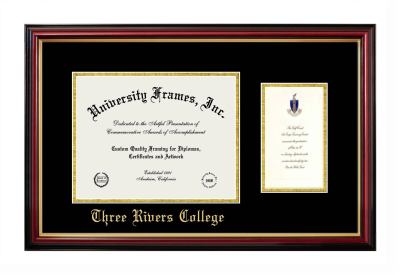 Three Rivers College Diploma with Announcement Frame in Petite Mahogany with Gold Trim with Black & Gold Mats for DOCUMENT: 8 1/2"H X 11"W  ,  7"H X 4"W  