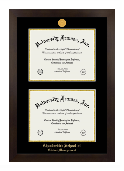 Thunderbird School of Global Management Double Degree (Stacked) Frame in Manhattan Espresso with Black & Gold Mats for document: 8 1/2"h x 11"w  , document: 8 1/2"h x 11"w  