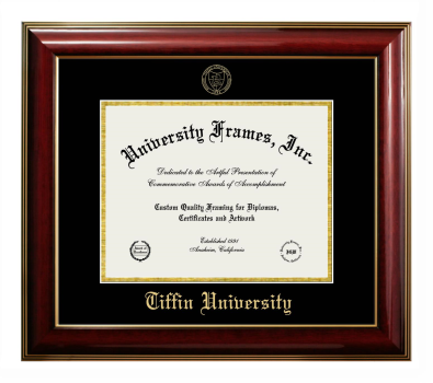 Tiffin University Diploma Frame in Classic Mahogany with Gold Trim with Black & Gold Mats for DOCUMENT: 8 1/2"H X 11"W  