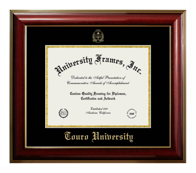 Touro University (Nevada) Diploma Frame in Classic Mahogany with Gold Trim with Black & Gold Mats for document: 8 1/2"h x 11"w  