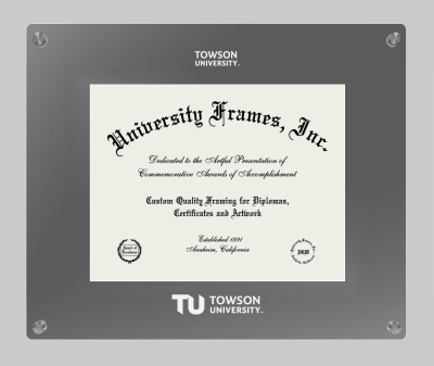 Towson University Lucent Clear-over-Smoke Frame in Lucent Smoke Moulding with Lucent Smoke Mat for document: 8 1/2"h x 11"w  