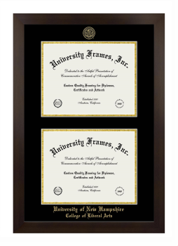 University of New Hampshire College of Liberal Arts Double Degree (Stacked) Frame in Manhattan Espresso with Black & Gold Mats for document: 8 1/2"h x 11"w  , document: 8 1/2"h x 11"w  