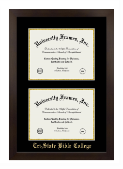 Tri-State Bible College Double Degree (Stacked) Frame in Manhattan Espresso with Black & Gold Mats for document: 8 1/2"h x 11"w  , document: 8 1/2"h x 11"w  