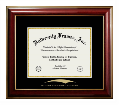 Trident Technical College Diploma Frame in Classic Mahogany with Gold Trim with Black & Gold Mats for DOCUMENT: 8 1/2"H X 11"W  