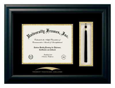 Trident Technical College Diploma with Tassel Box Frame in Satin Black with Black & Gold Mats for document: 8 1/2"h x 11"w  