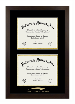 Trident Technical College Double Degree (Stacked) Frame in Manhattan Espresso with Black & Gold Mats for document: 8 1/2"h x 11"w  , document: 8 1/2"h x 11"w  
