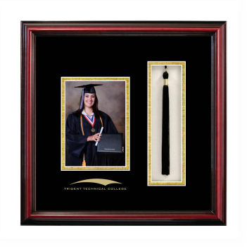 Trident Technical College 5 x 7 Portrait with Tassel Box Frame in Petite Cherry with Black & Gold Mats