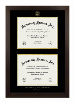 University of New Hampshire School of Law Double Degree (Stacked) Frame in Manhattan Espresso with Black & Gold Mats for document: 8 1/2"h x 11"w  , document: 8 1/2"h x 11"w  
