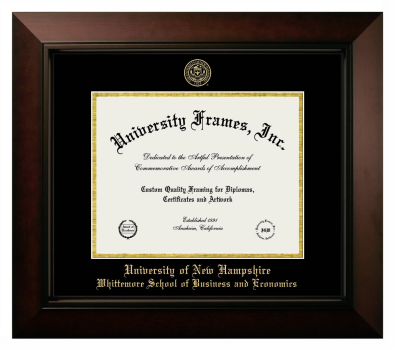 University of New Hampshire Whittemore School of Business and Economics Diploma Frame in Legacy Black Cherry with Black & Gold Mats for document: 8 1/2"h x 11"w  