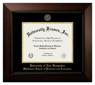 University of New Hampshire Whittemore School of Business and Economics Diploma Frame in Legacy Black Cherry with Black & Gold Mats for DOCUMENT: 8 1/2"H X 11"W  
