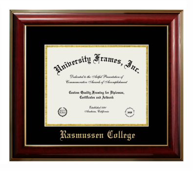 Rasmussen College (St. Cloud) Diploma Frame in Classic Mahogany with Gold Trim with Black & Gold Mats for document: 8 1/2"h x 11"w  