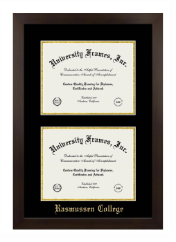 Rasmussen College (St. Cloud) Double Degree (Stacked) Frame in Manhattan Espresso with Black & Gold Mats for document: 8 1/2"h x 11"w  , document: 8 1/2"h x 11"w  
