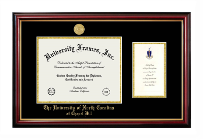 University of North Carolina at Chapel Hill Diploma with Announcement Frame in Petite Mahogany with Gold Trim with Black & Gold Mats for DOCUMENT: 8 1/2"H X 11"W  ,  7"H X 4"W  