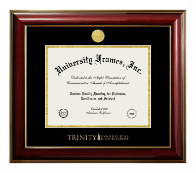Trinity Evangelical Divinity School Diploma Frame in Classic Mahogany with Gold Trim with Black & Gold Mats for DOCUMENT: 8 1/2"H X 11"W  