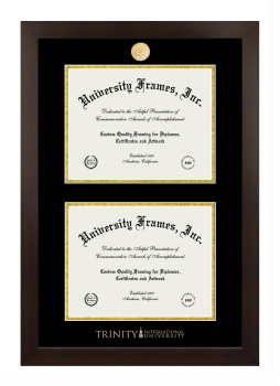 Trinity International University Double Degree (Stacked) Frame in Manhattan Espresso with Black & Gold Mats for document: 8 1/2"h x 11"w  , document: 8 1/2"h x 11"w  