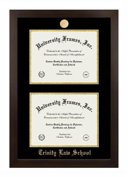 Trinity Law School (of Trinity International University) Double Degree (Stacked) Frame in Manhattan Espresso with Black & Gold Mats for document: 8 1/2"h x 11"w  , document: 8 1/2"h x 11"w  